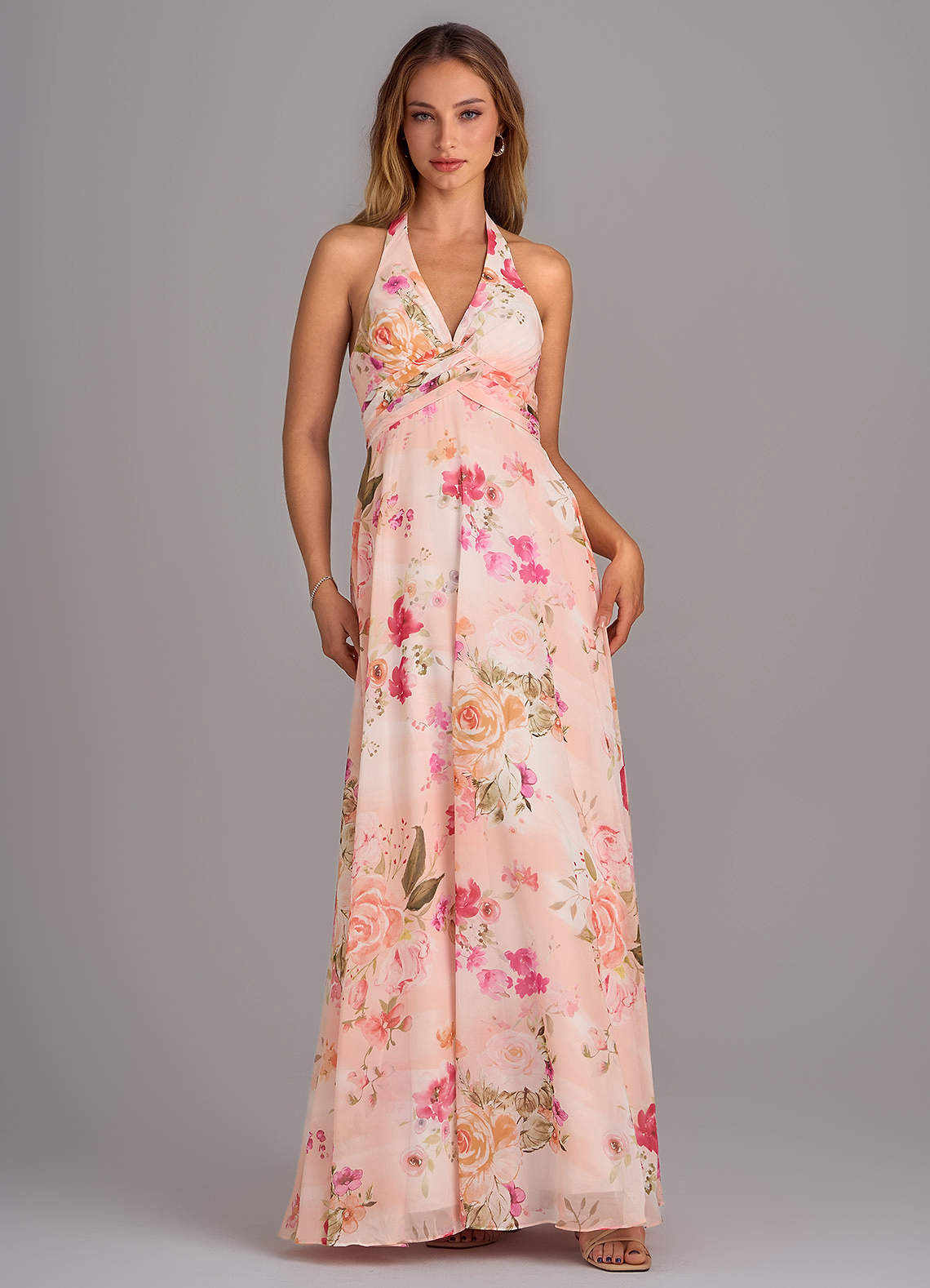 Azazie Tessie Bridesmaid Dresses Abstract Bouquet Floral A-Line V-Neck Pleated Chiffon Dress image1