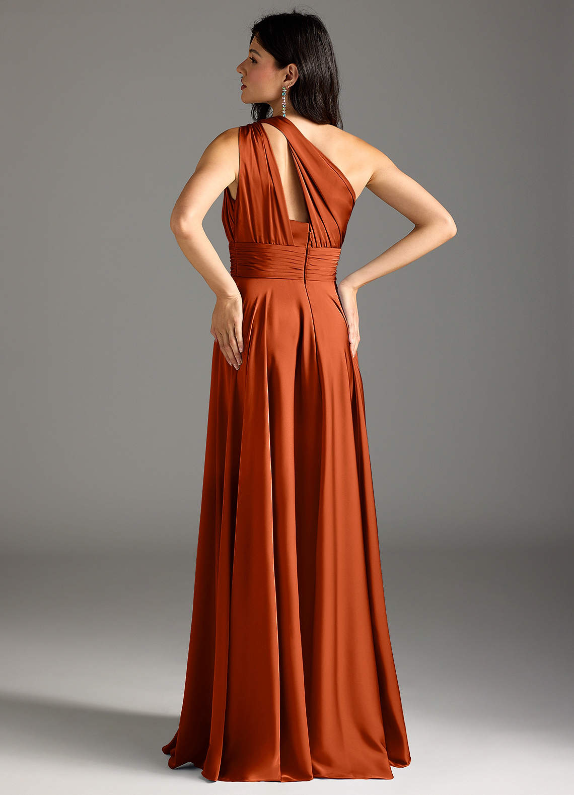 Azazie Charlize Bridesmaid Dresses Paprika A-Line One Shoulder Stretch Satin Dress image5