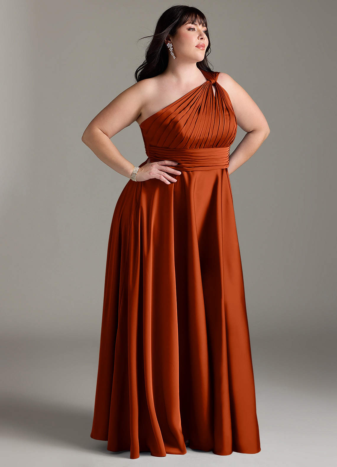Azazie Charlize Bridesmaid Dresses Paprika A-Line One Shoulder Stretch Satin Dress image11