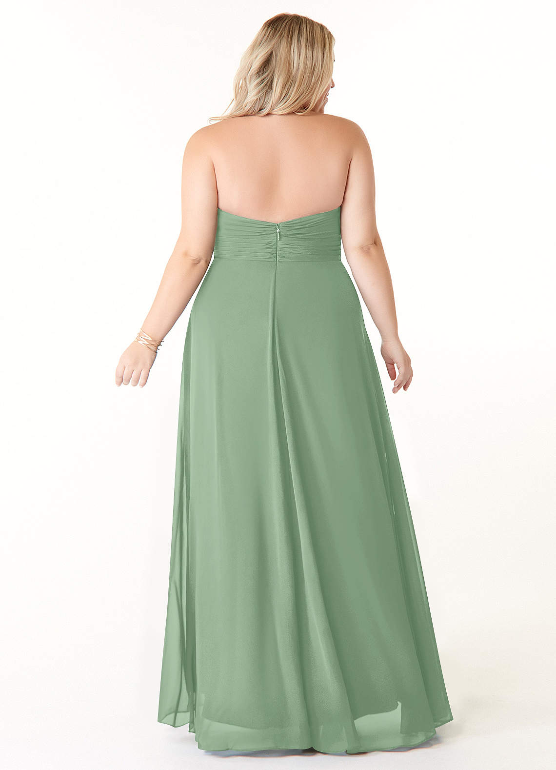 Azazie Tessie At-home Try On Dresses Matcha A-Line V-Neck Pleated Chiffon Dress image6