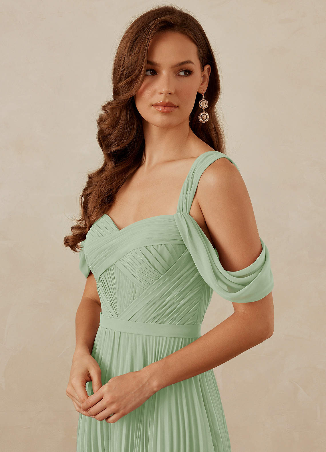 Christian Siriano Bridal for Azazie 1013 Bridesmaid Dresses Pleated Off Shoulder Chiffon A-Line Dress image1