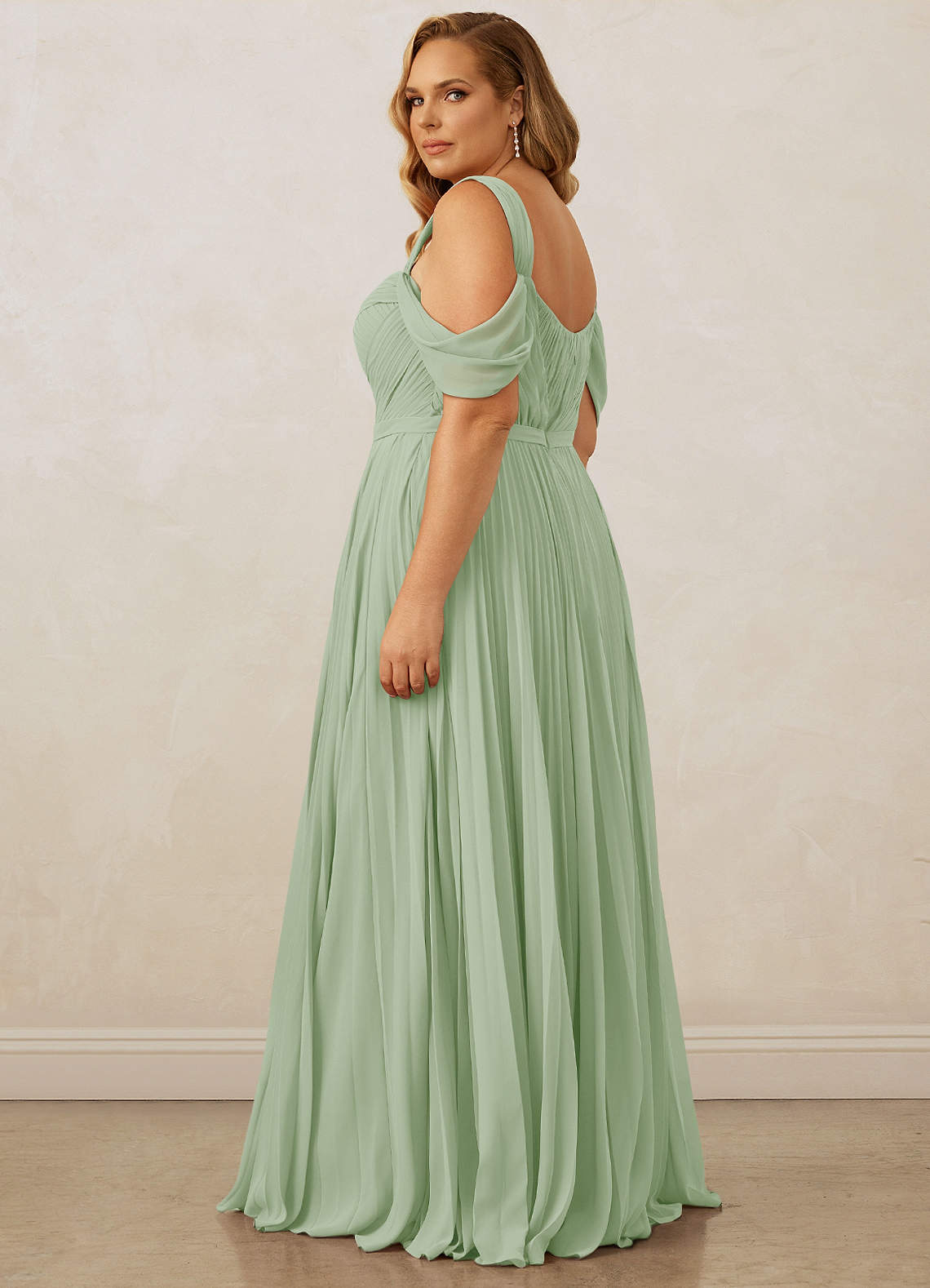 Christian Siriano Bridal for Azazie 1013 Bridesmaid Dresses Pleated Off Shoulder Chiffon A-Line Dress image14