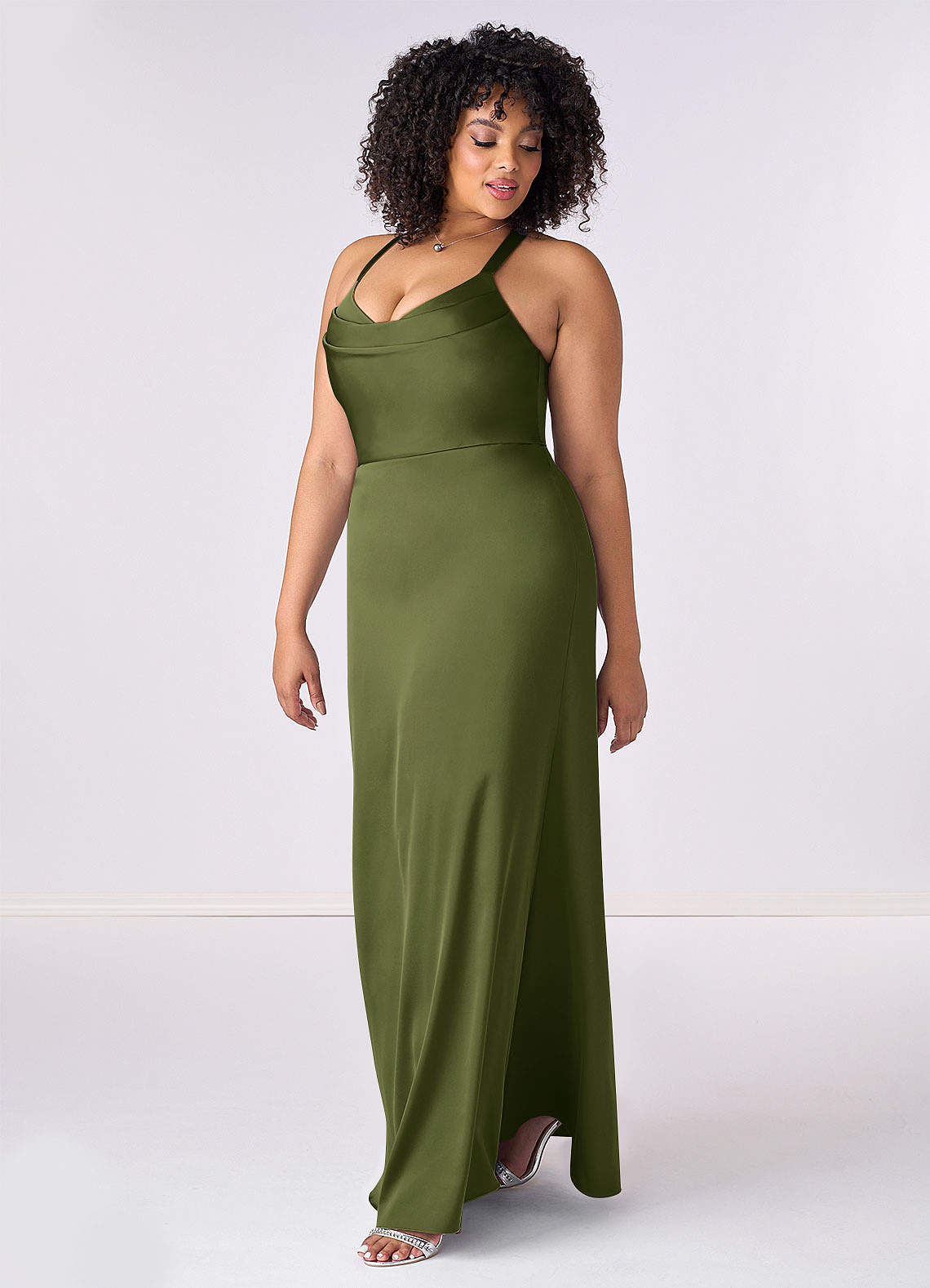 Barbie ♥ Azazie Bridesmaid Dresses Criss Cross Strap Stretch Satin Sheath Dress image8