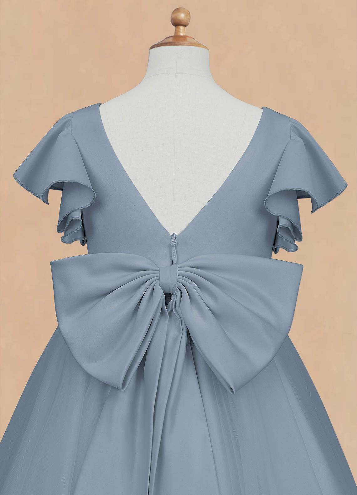 Azazie Kaeya Flower Girl Dresses Dusty Blue A-Line Bow Tulle Dress image7