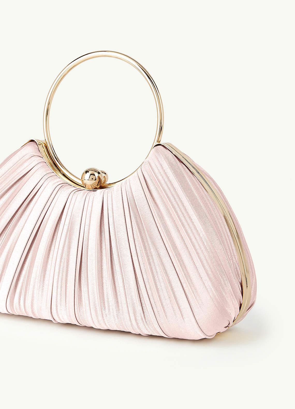 front Matching Color Metallic Satin Pleated Handbag