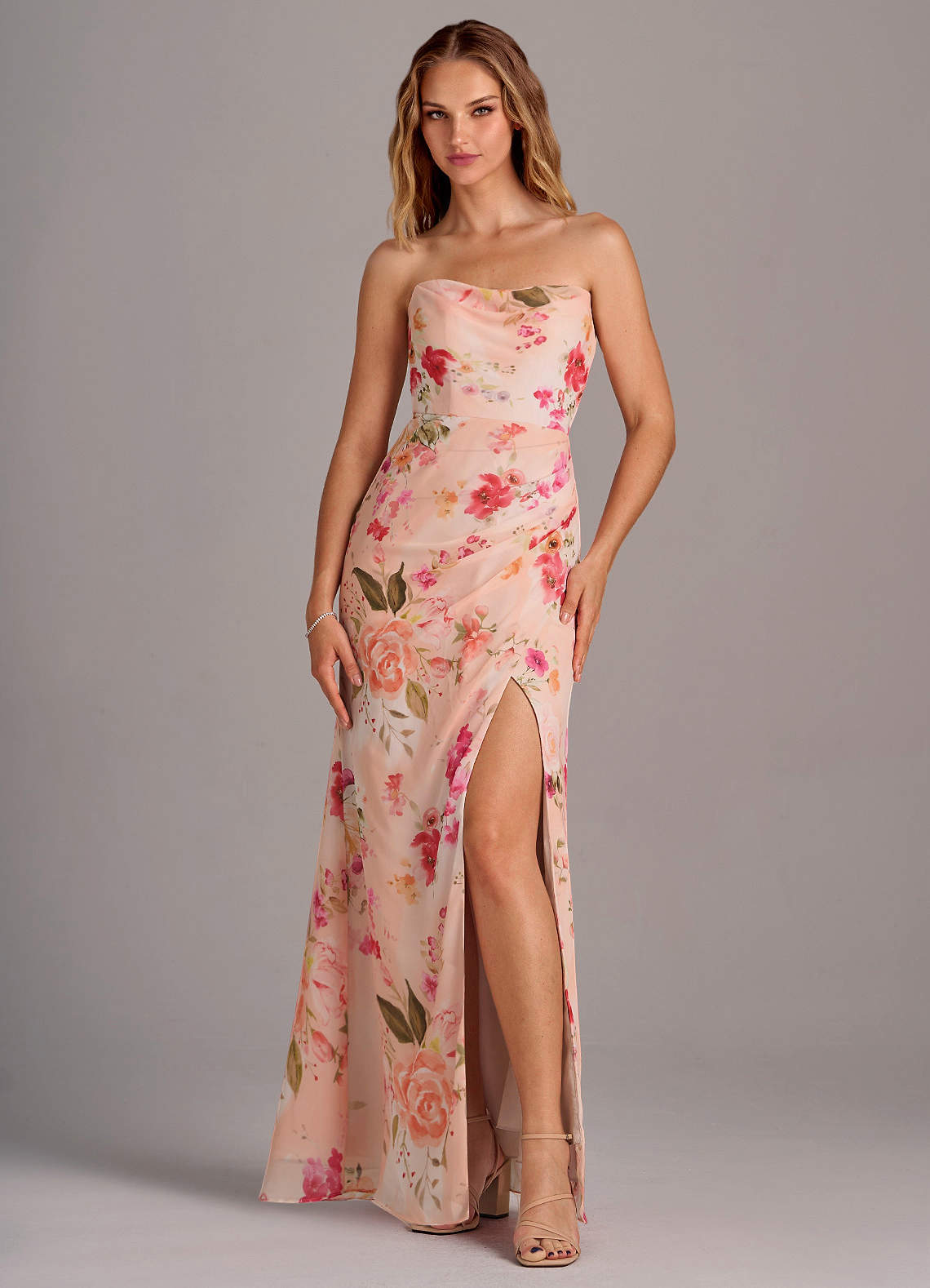 Azazie Leonis Bridesmaid Dresses Abstract Bouquet Floral Sheath Strapless Chiffon Convertible Dress image4