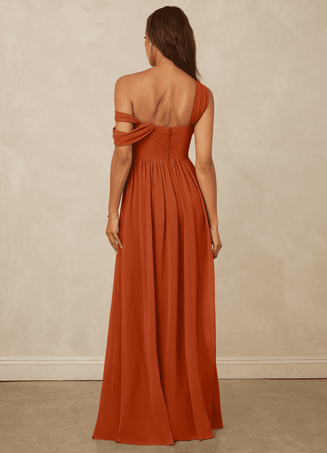Christian Siriano Bridal for Azazie 1014 Bridesmaid Dresses Draped One-Shoulder Chiffon A-line Dress image2