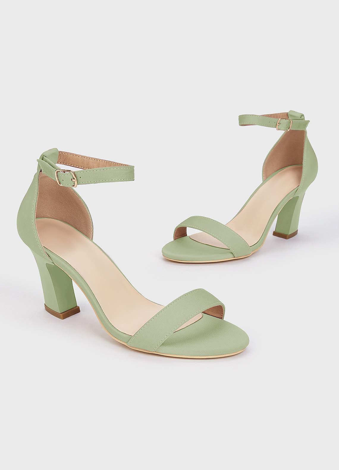front Matching Color Stretch Satin One Strap Buckle Chunky Heel Sandals