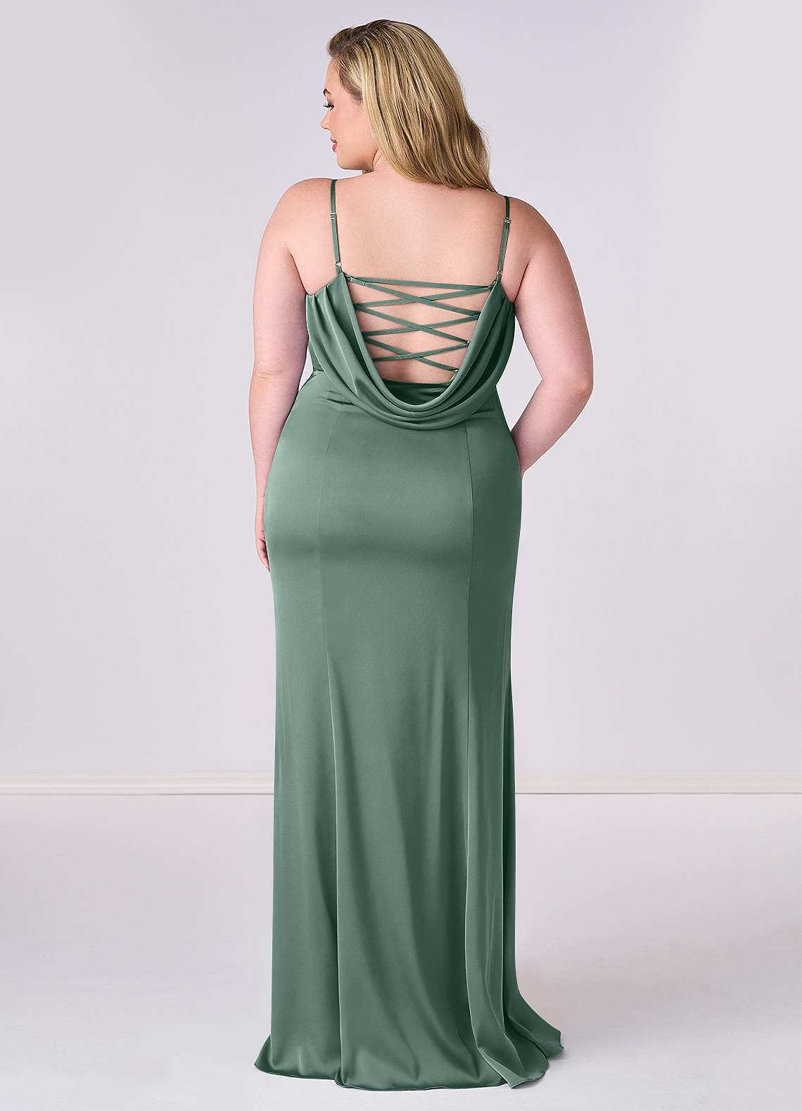 Barbie ♥ Azazie Bridesmaid Dresses Pleated Lace Up Mermaid Stretch Satin Dress image6