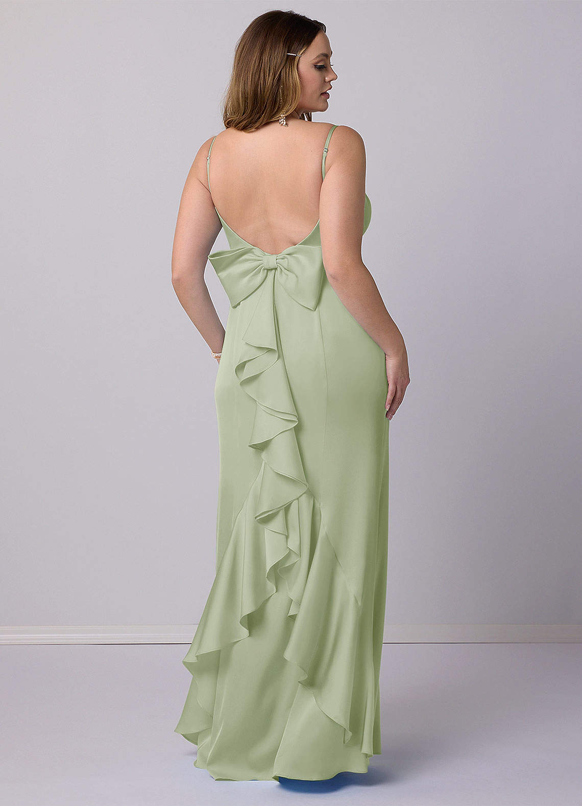 Barbie ♥ Azazie Bridesmaid Dresses Mermaid Bow Stretch Satin Floor-Length Dress image5