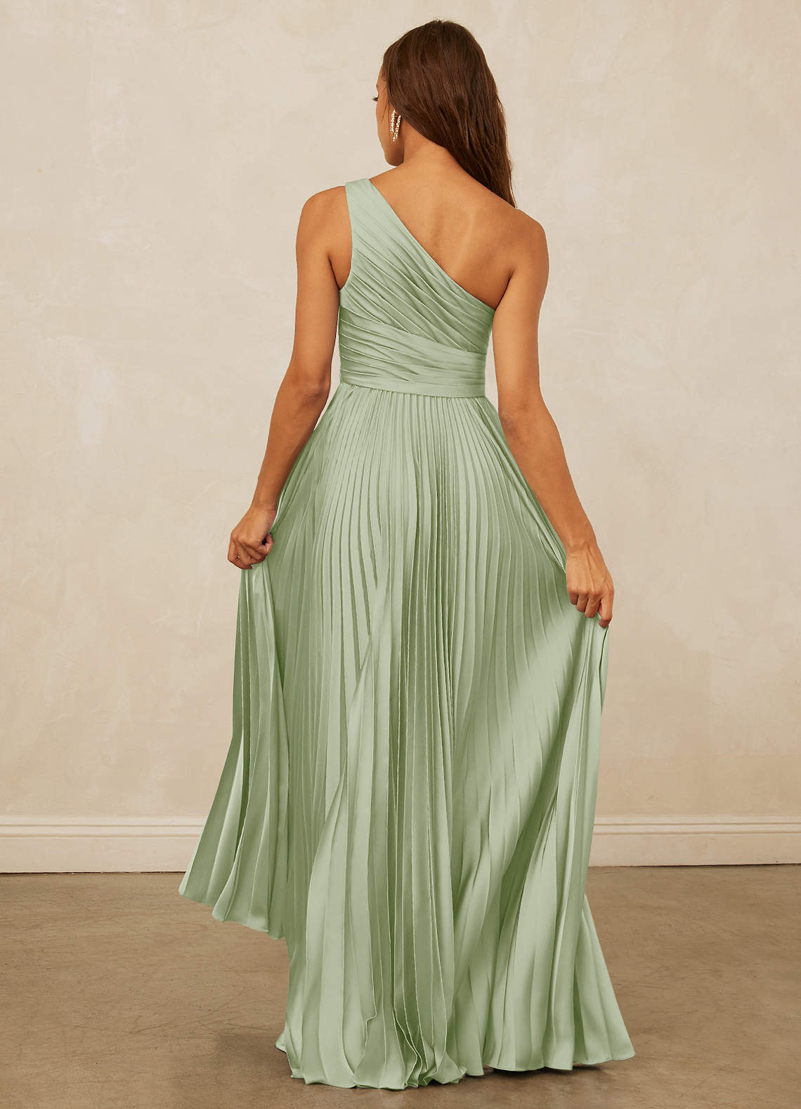 Christian Siriano Bridal for Azazie 1008 Bridesmaid Dresses Pleated One Shoulder Stretch Satin A-line Dress image6