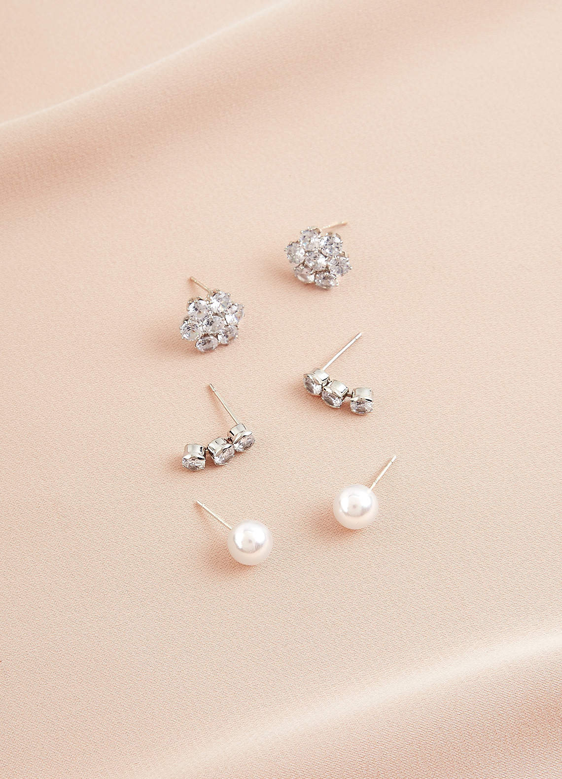 front Three-Piece Rhinestone and Pearl Stud Set