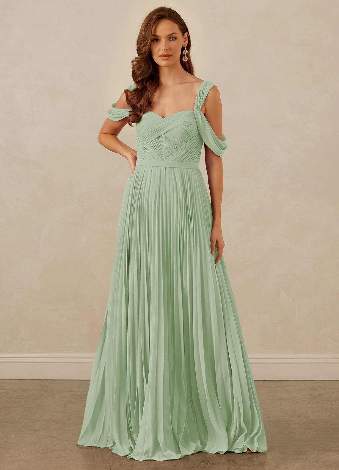 Christian Siriano Bridal for Azazie 1013 Bridesmaid Dresses Pleated Off Shoulder Chiffon A-Line Dress image7
