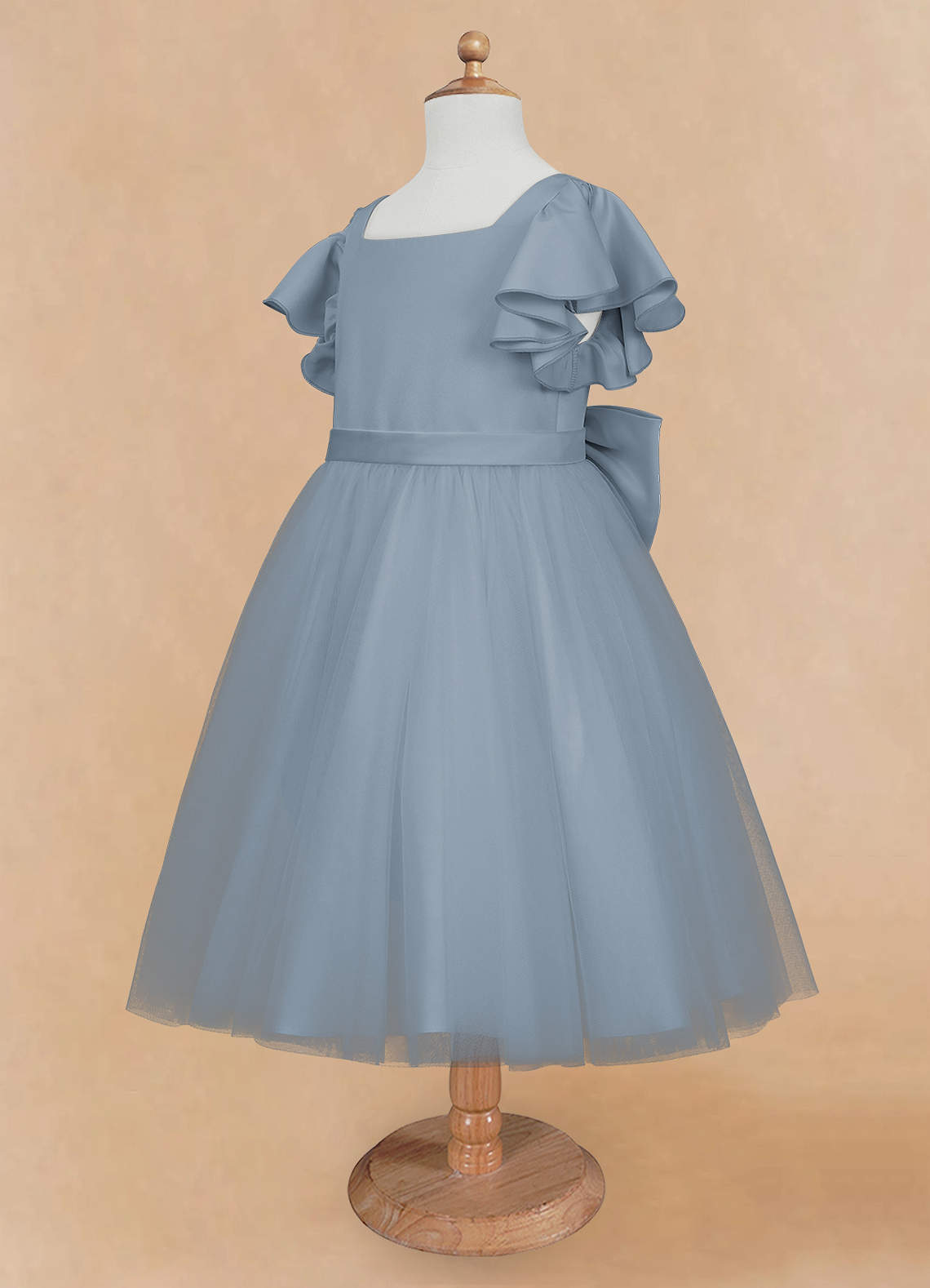 Azazie Kaeya Flower Girl Dresses Dusty Blue A-Line Bow Tulle Dress image6