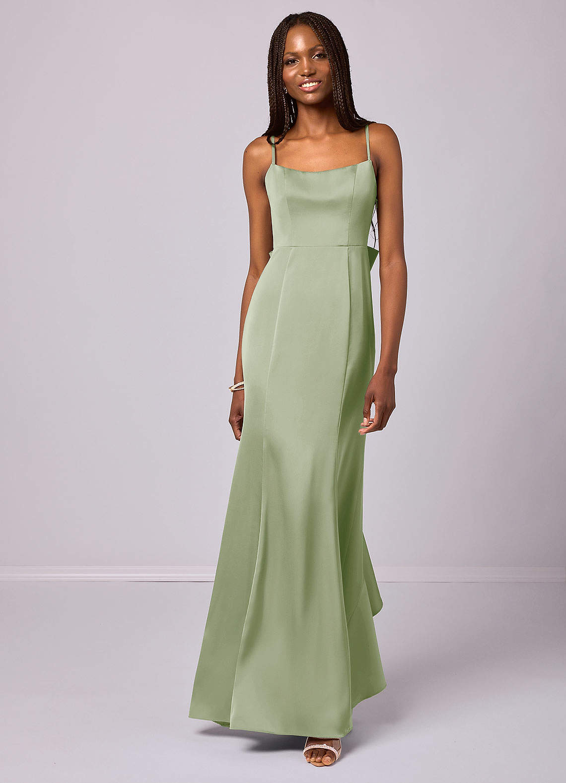 Barbie ♥ Azazie Bridesmaid Dresses Mermaid Bow Stretch Satin Floor-Length Dress image3
