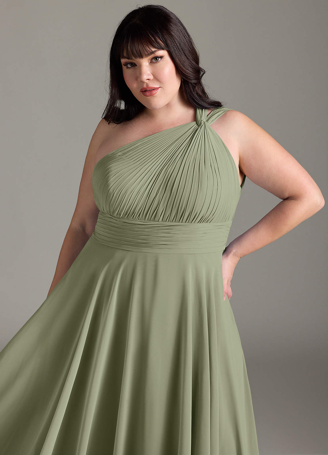 Azazie Charlize Bridesmaid Dresses Pistachio A-Line One Shoulder Chiffon Dress image11