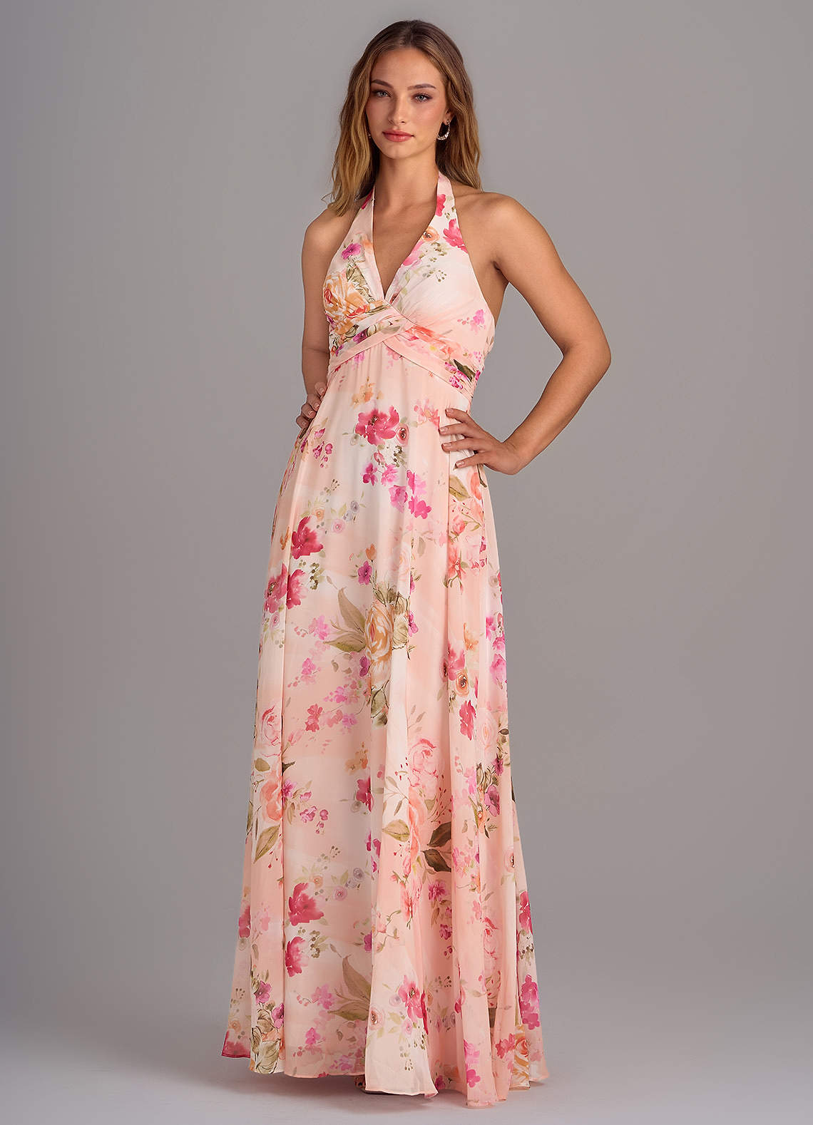 Azazie Tessie Bridesmaid Dresses Abstract Bouquet Floral A-Line V-Neck Pleated Chiffon Dress image5