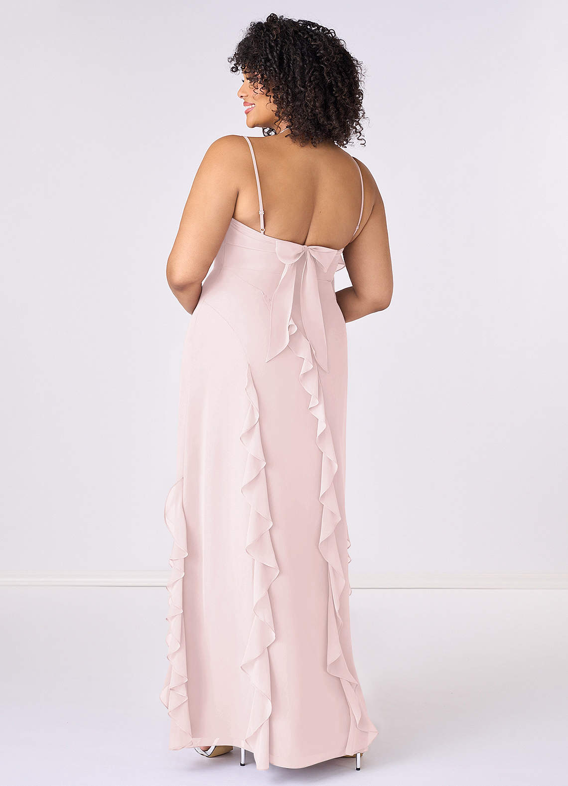 Barbie ♥ Azazie Bridesmaid Dresses Chiffon Ruffle Column Dress with Leg Slit image6