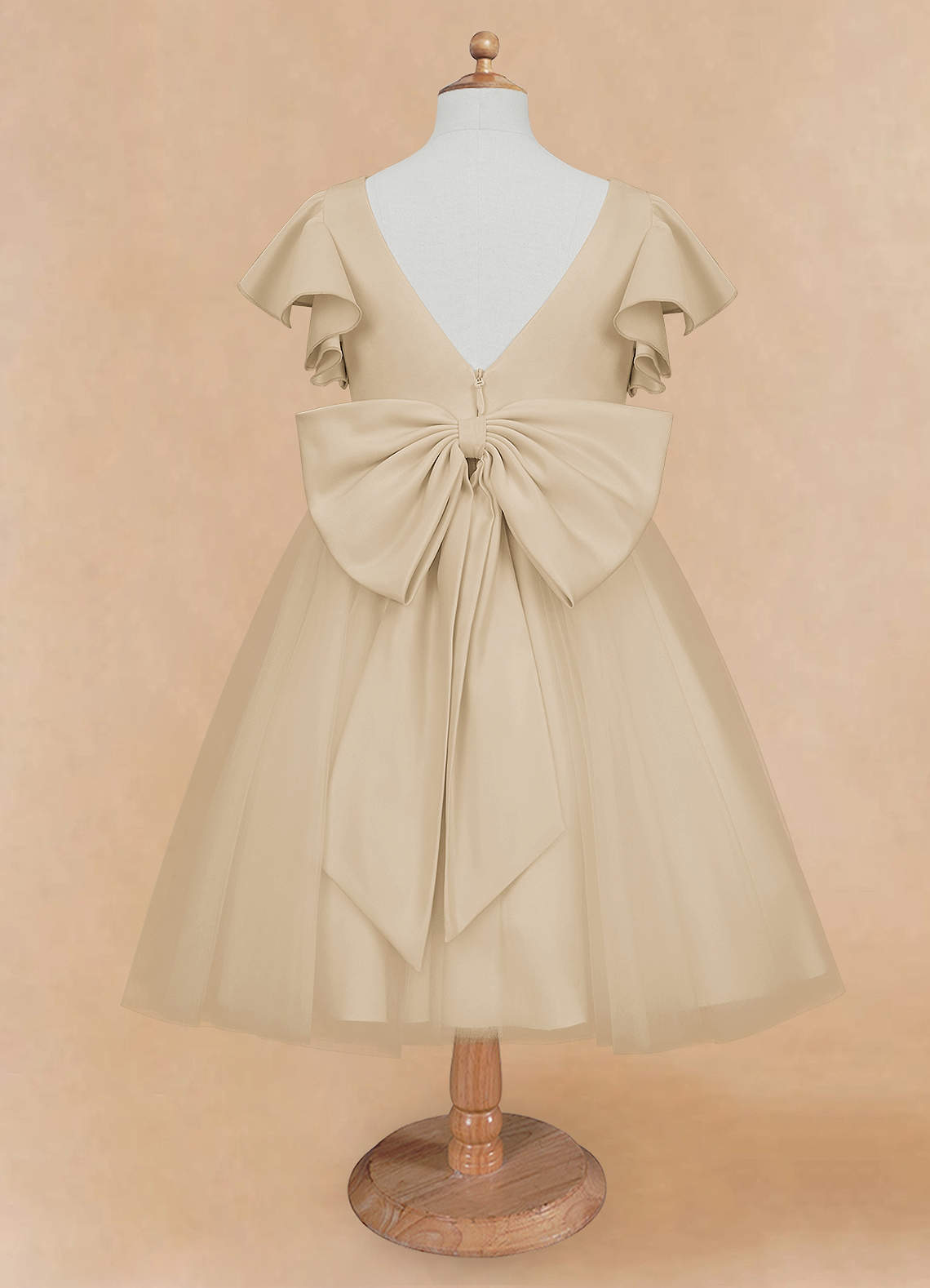Azazie Kaeya Flower Girl Dresses Champagne A-Line Bow Tulle Dress image5