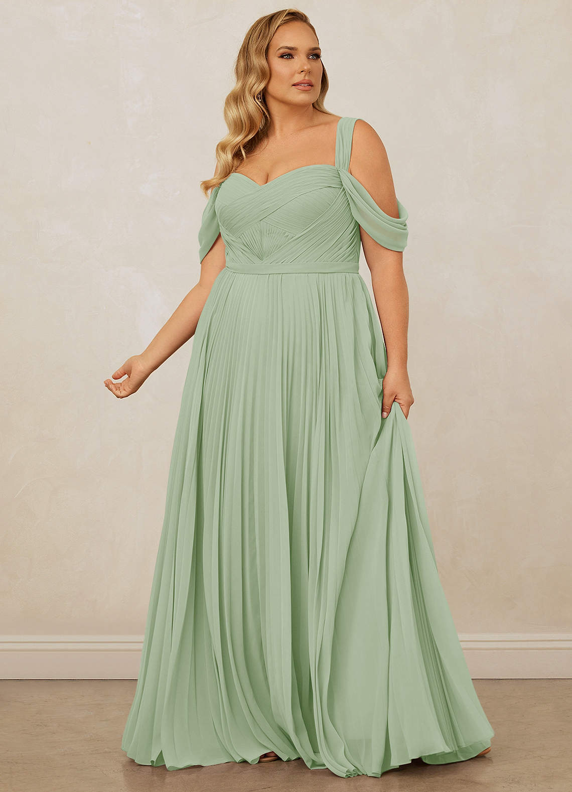 Christian Siriano Bridal for Azazie 1013 Bridesmaid Dresses Pleated Off Shoulder Chiffon A-Line Dress image12