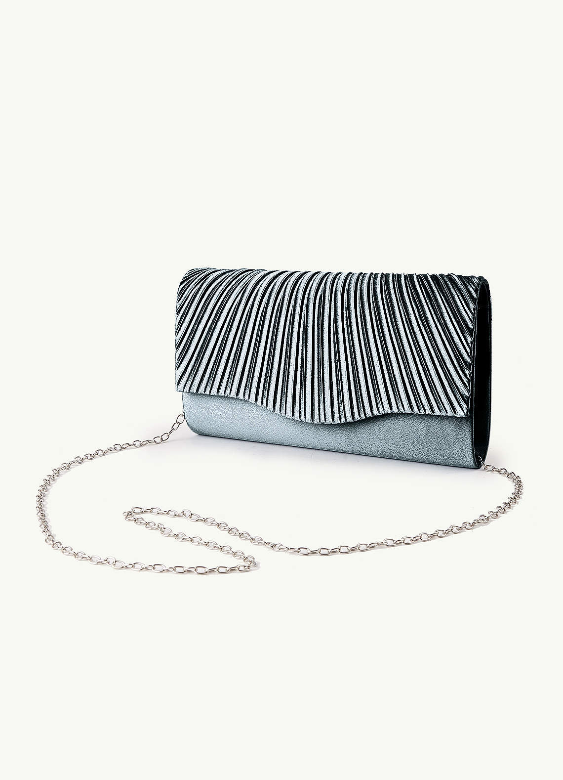 front Matching Color Pleated Metallic Satin Envelope Clutch