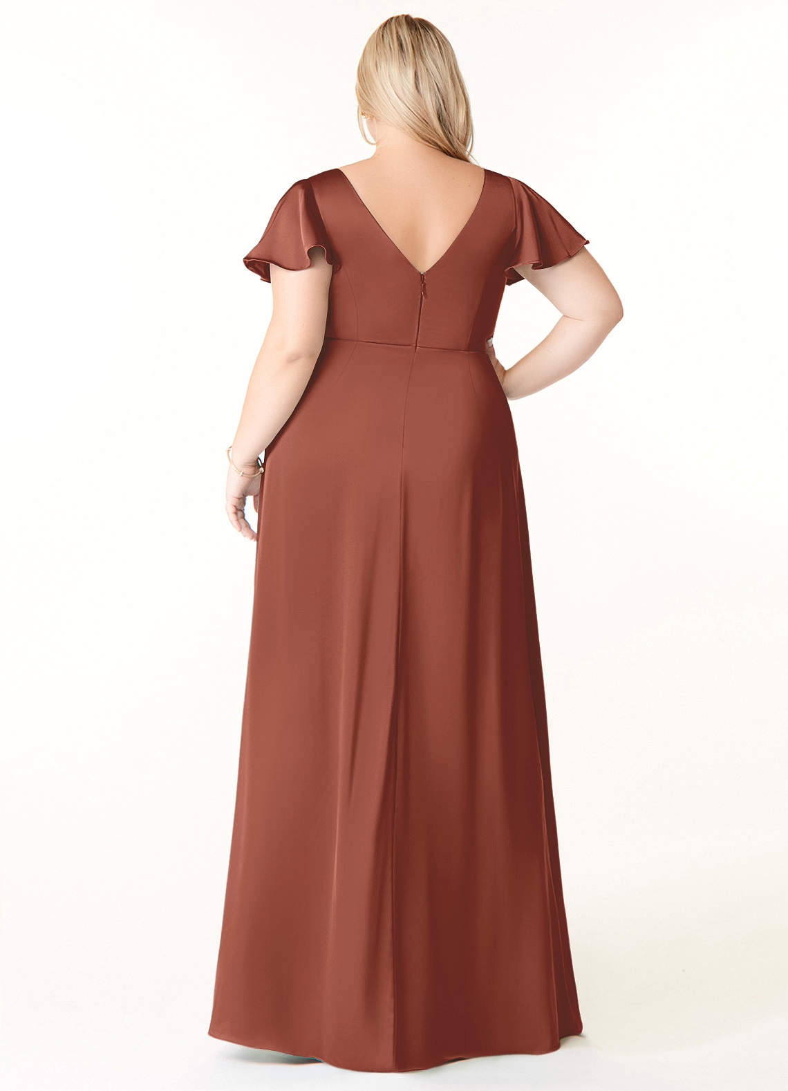 Azazie Soren At-home Try On Dresses Auburn A-Line Pleated Stretch Satin Dress image8