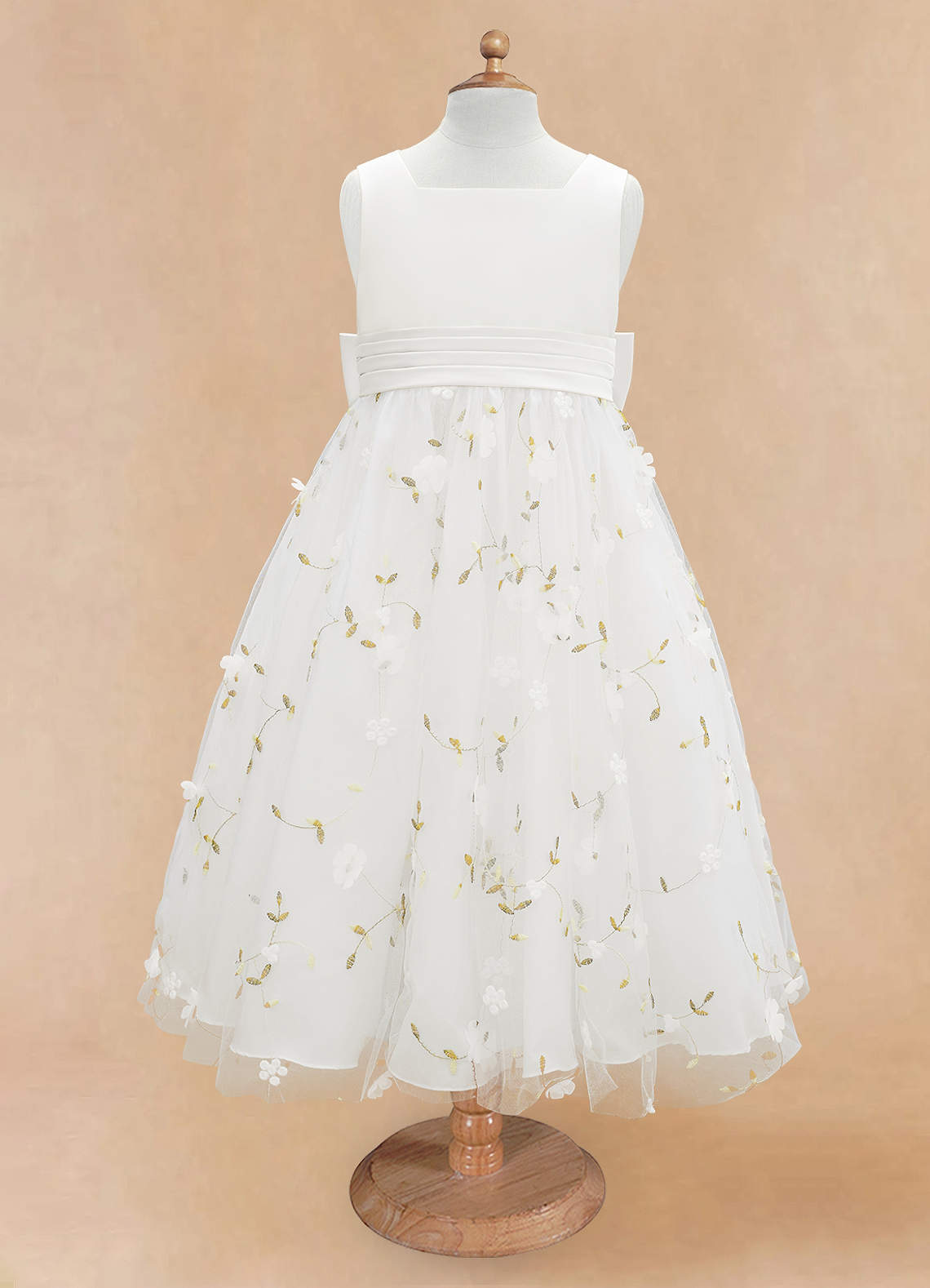Azazie Pollie Flower Girl Dresses Ivory A-Line Bow Tulle Dress image5