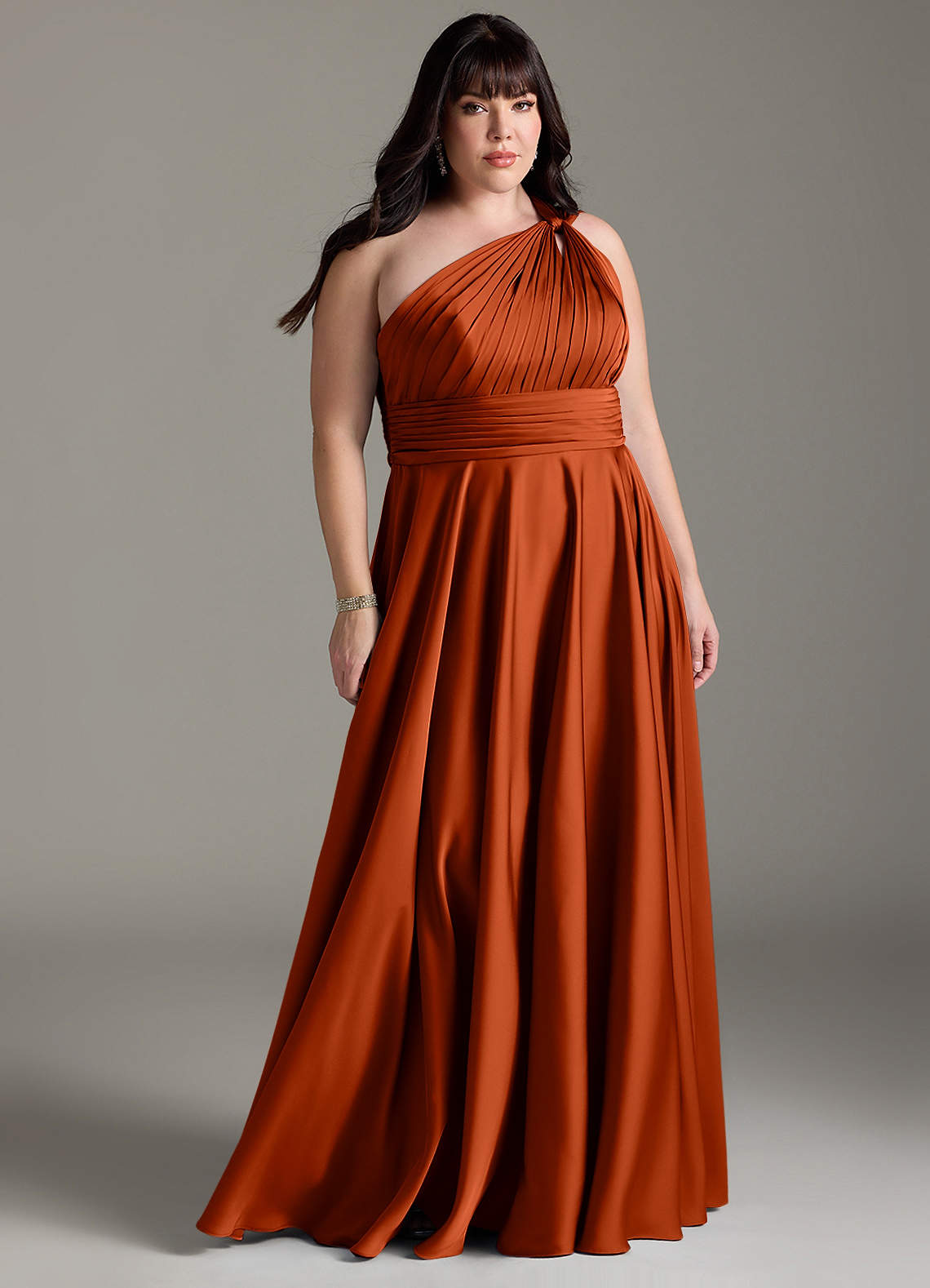 Azazie Charlize Bridesmaid Dresses Paprika A-Line One Shoulder Stretch Satin Dress image8