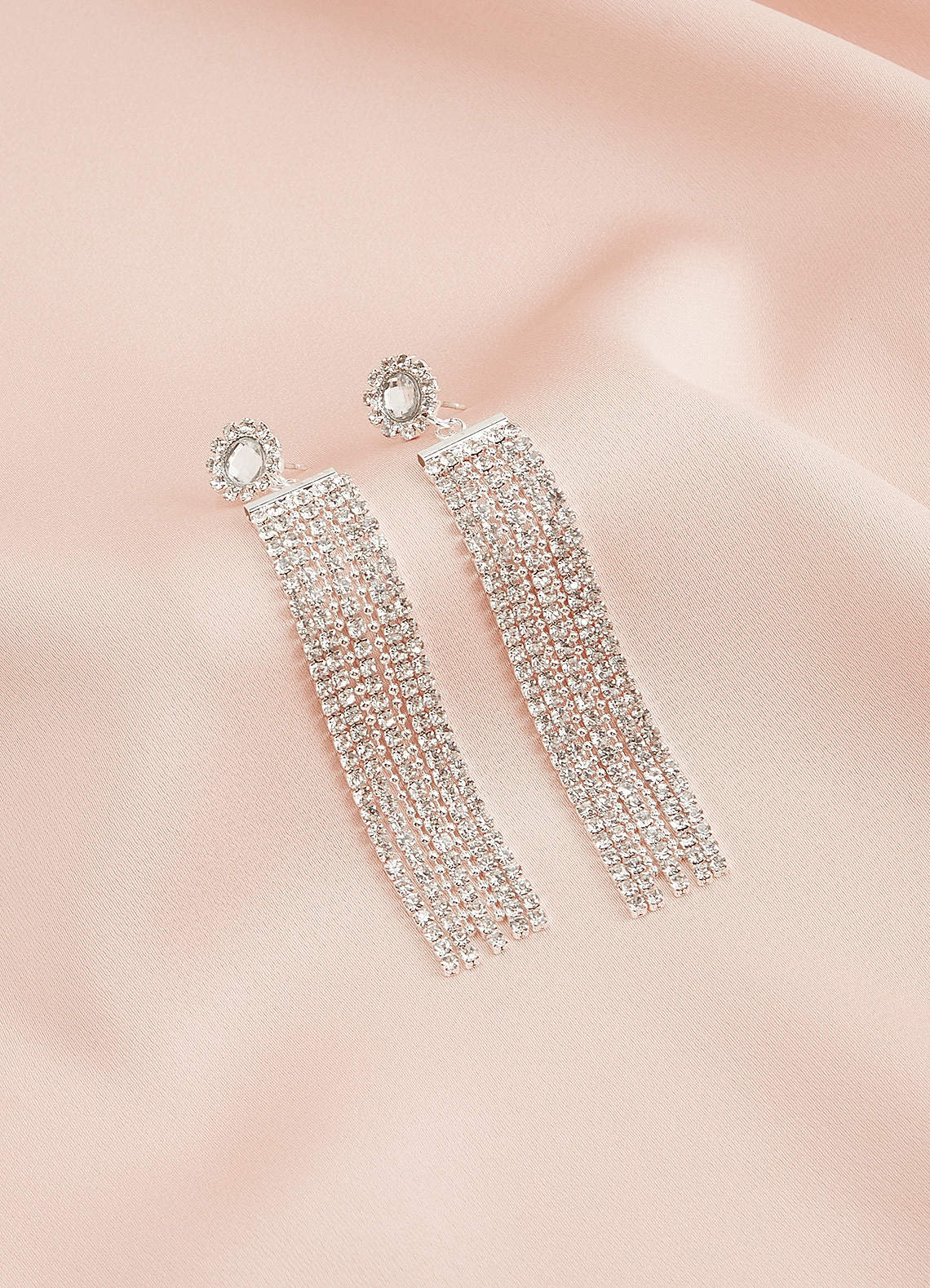 front Fashionable Rhinestone Tassel Earrings
