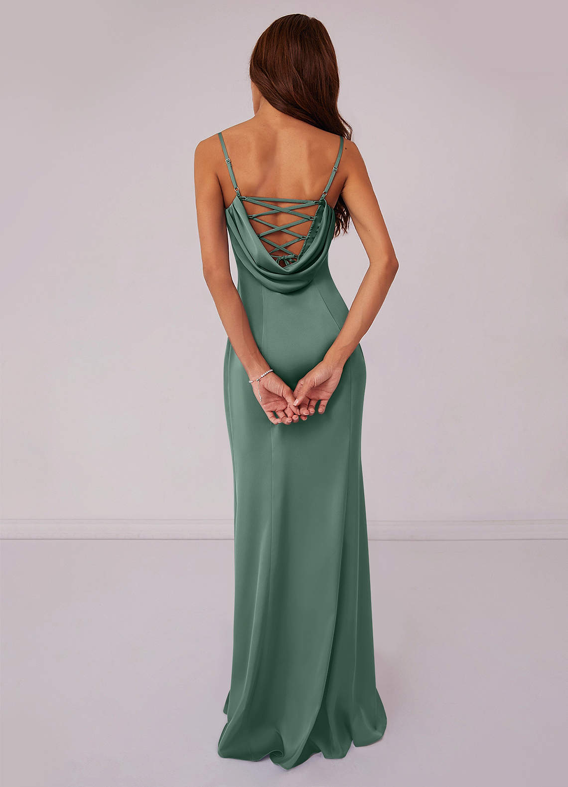 Barbie ♥ Azazie Bridesmaid Dresses Pleated Lace Up Mermaid Stretch Satin Dress image1