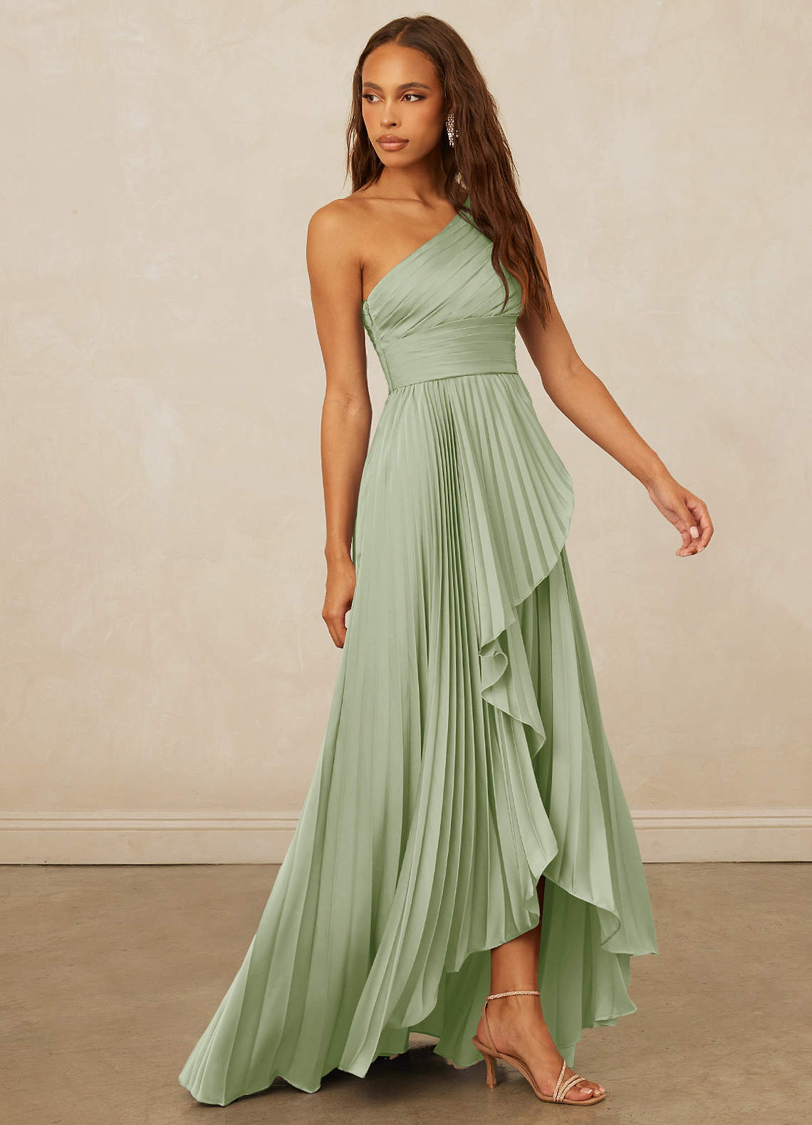 Christian Siriano Bridal for Azazie 1008 Bridesmaid Dresses Pleated One Shoulder Stretch Satin A-line Dress image3