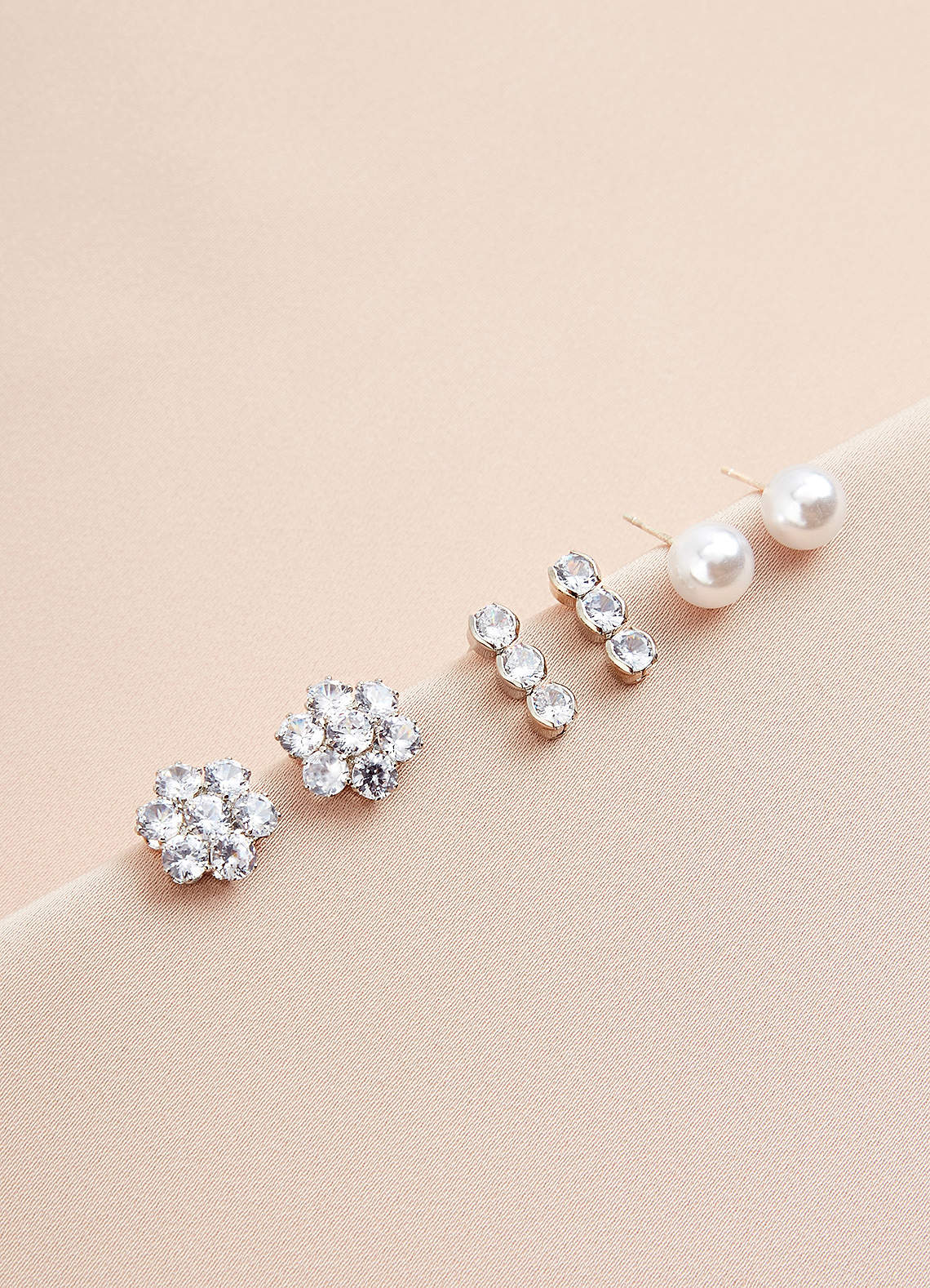 front Three-Piece Rhinestone and Pearl Stud Set