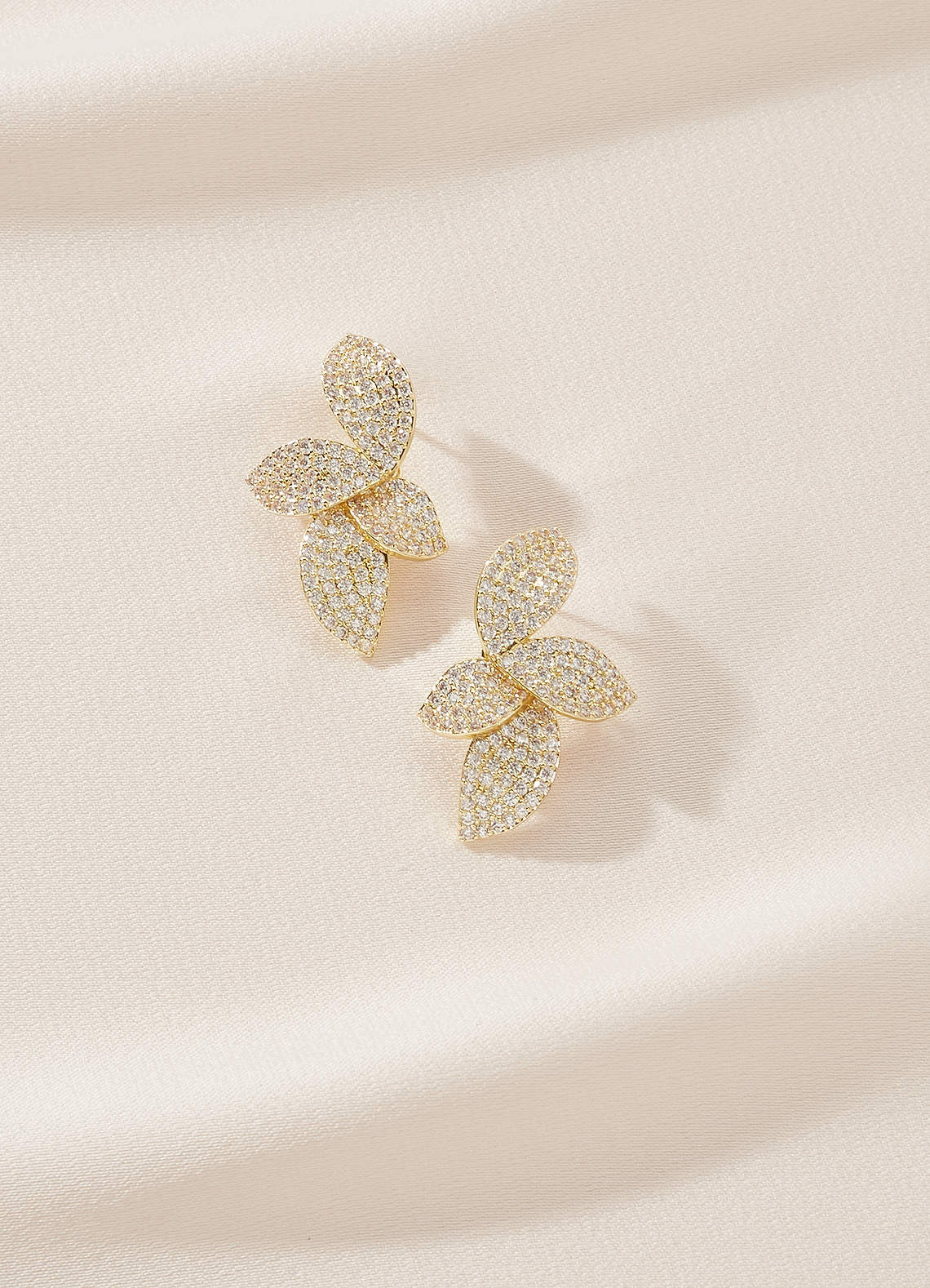 front Shiny Diamond Leaf Earrings
