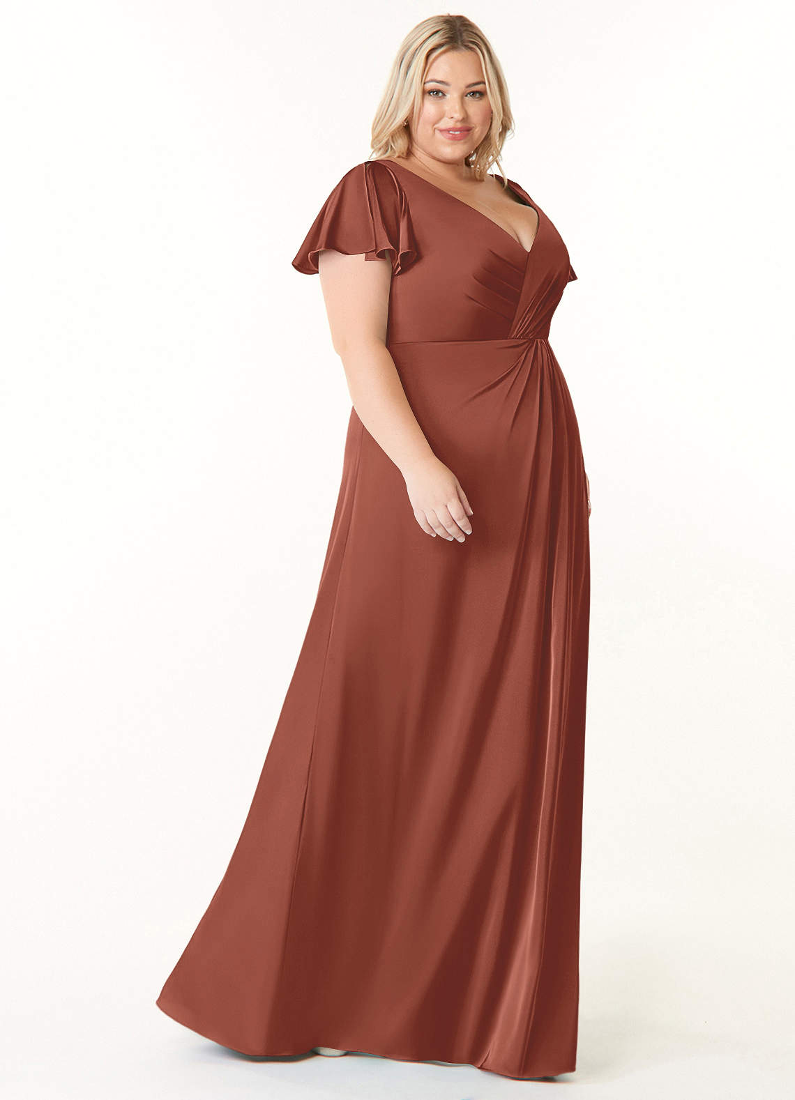 Azazie Soren At-home Try On Dresses Auburn A-Line Pleated Stretch Satin Dress image9