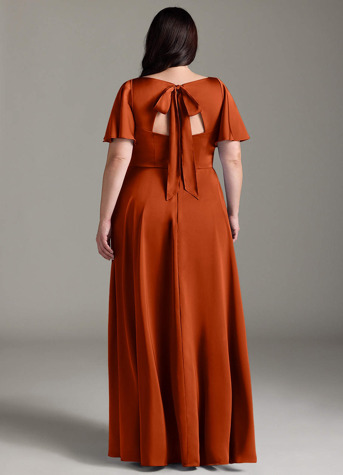 Azazie Kimber Bridesmaid Dresses Paprika A-Line Ruched Stretch Satin Dress image7