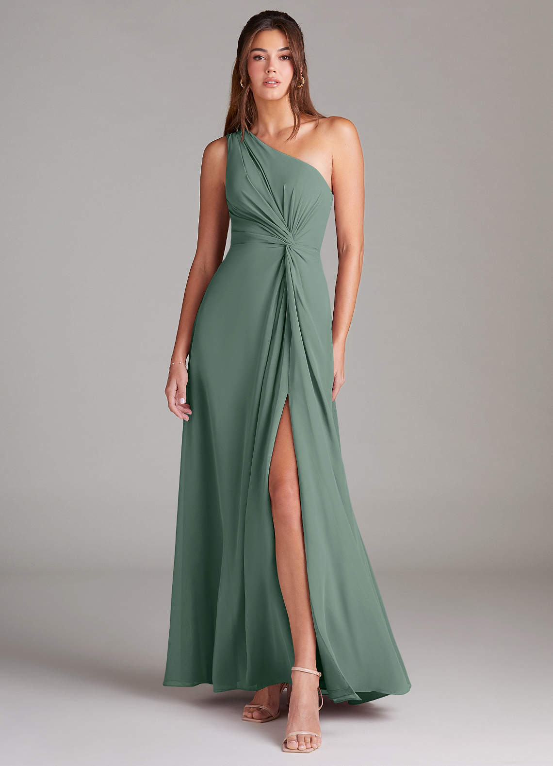 Azazie Brooke Bridesmaid Dresses Eucalyptus A-Line One Shoulder Chiffon Dress image1