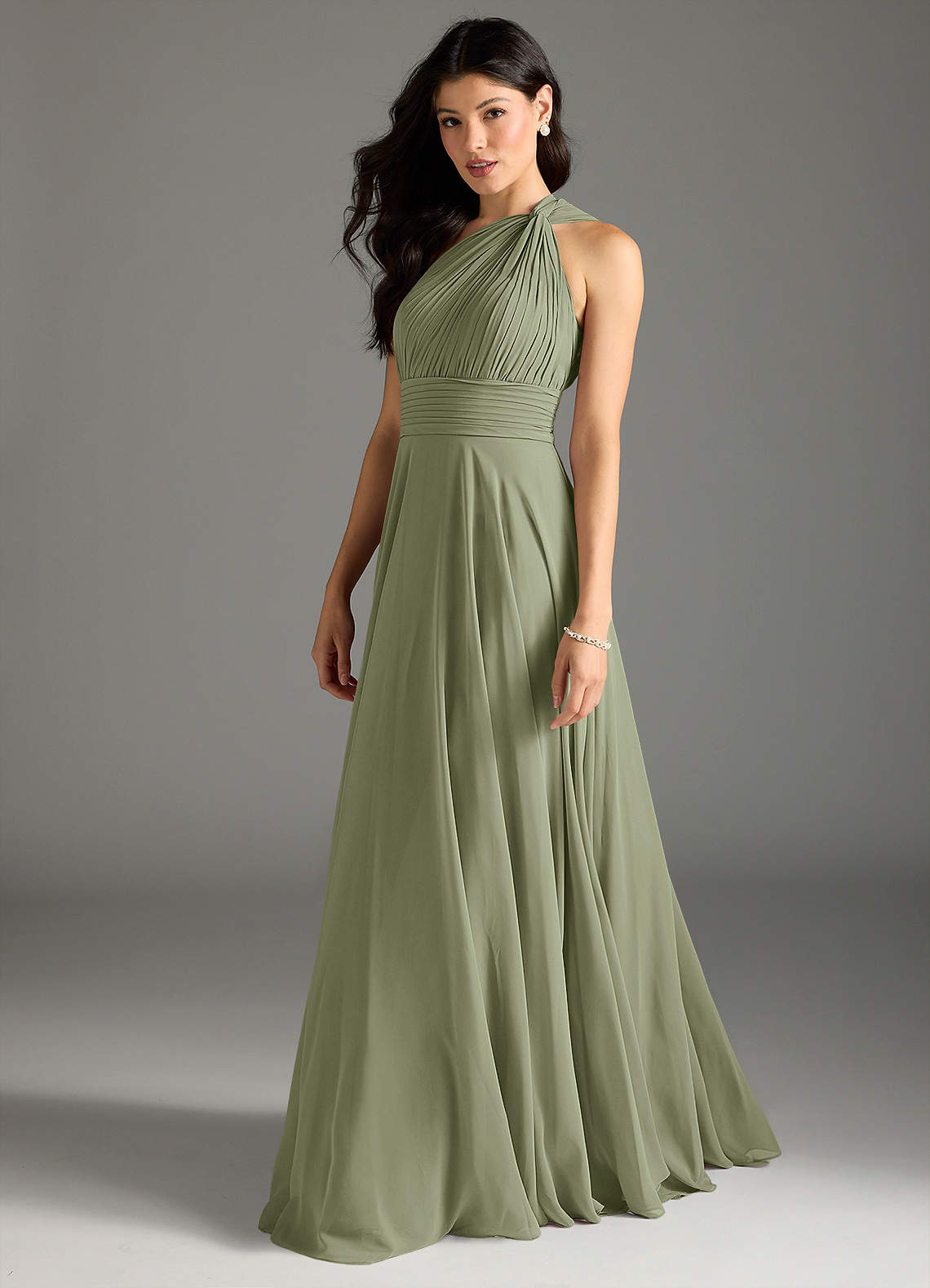 Azazie Charlize Bridesmaid Dresses Pistachio A-Line One Shoulder Chiffon Dress image3