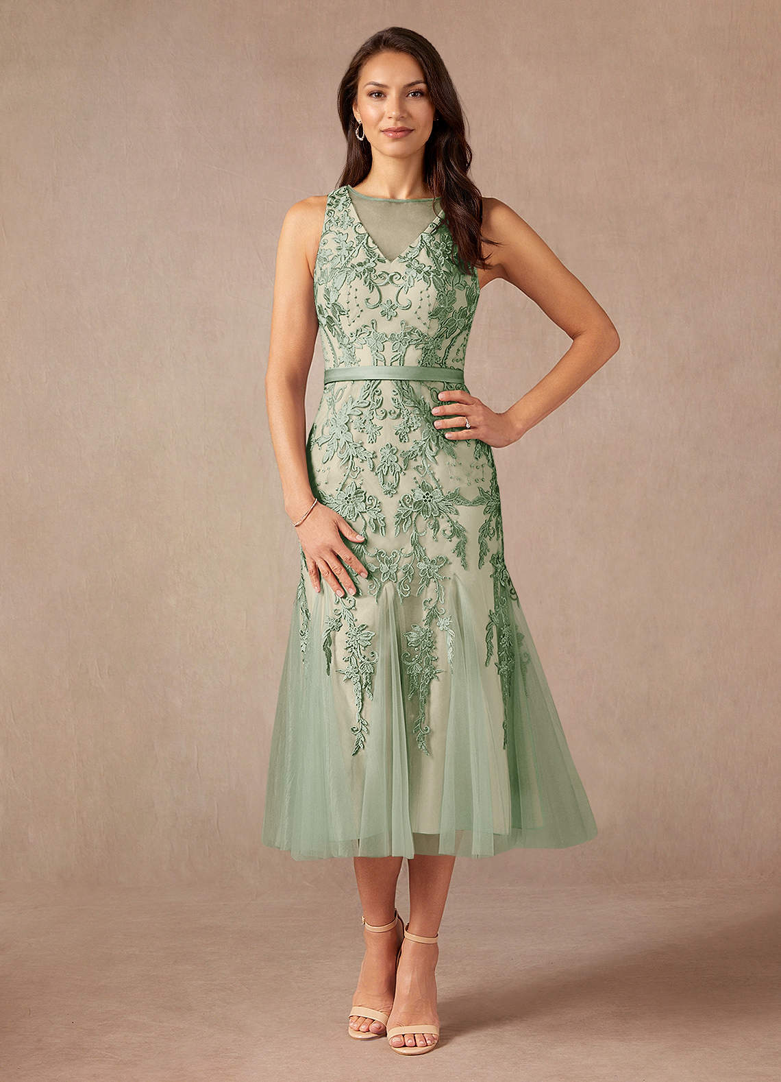 Azazie Herrin Mother of the Bride Dresses Dusty Sage Champagne Mermaid Lace Dress image4
