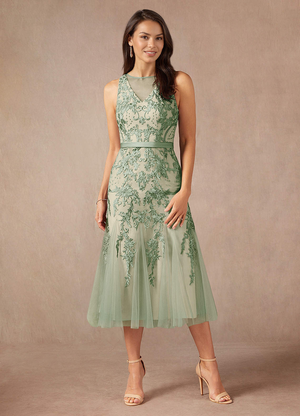 Azazie Herrin Mother of the Bride Dresses Dusty Sage Champagne Mermaid Lace Dress image1