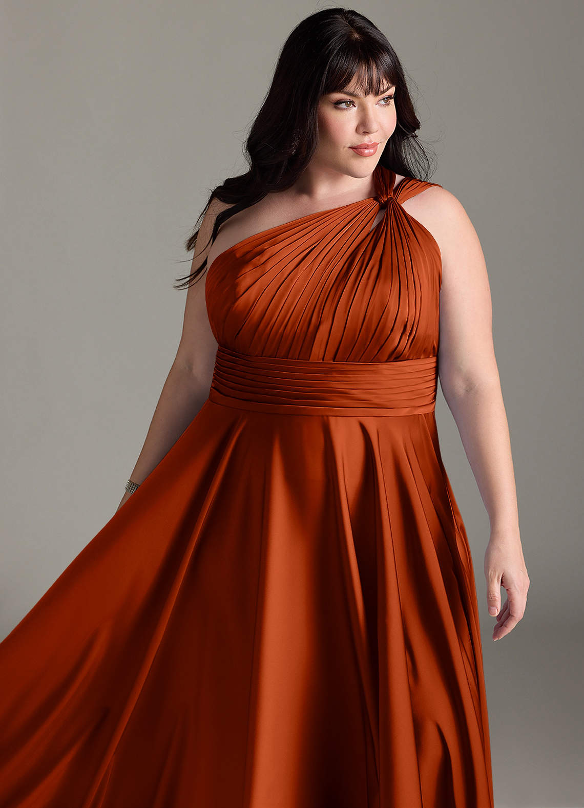 Azazie Charlize Bridesmaid Dresses Paprika A-Line One Shoulder Stretch Satin Dress image14