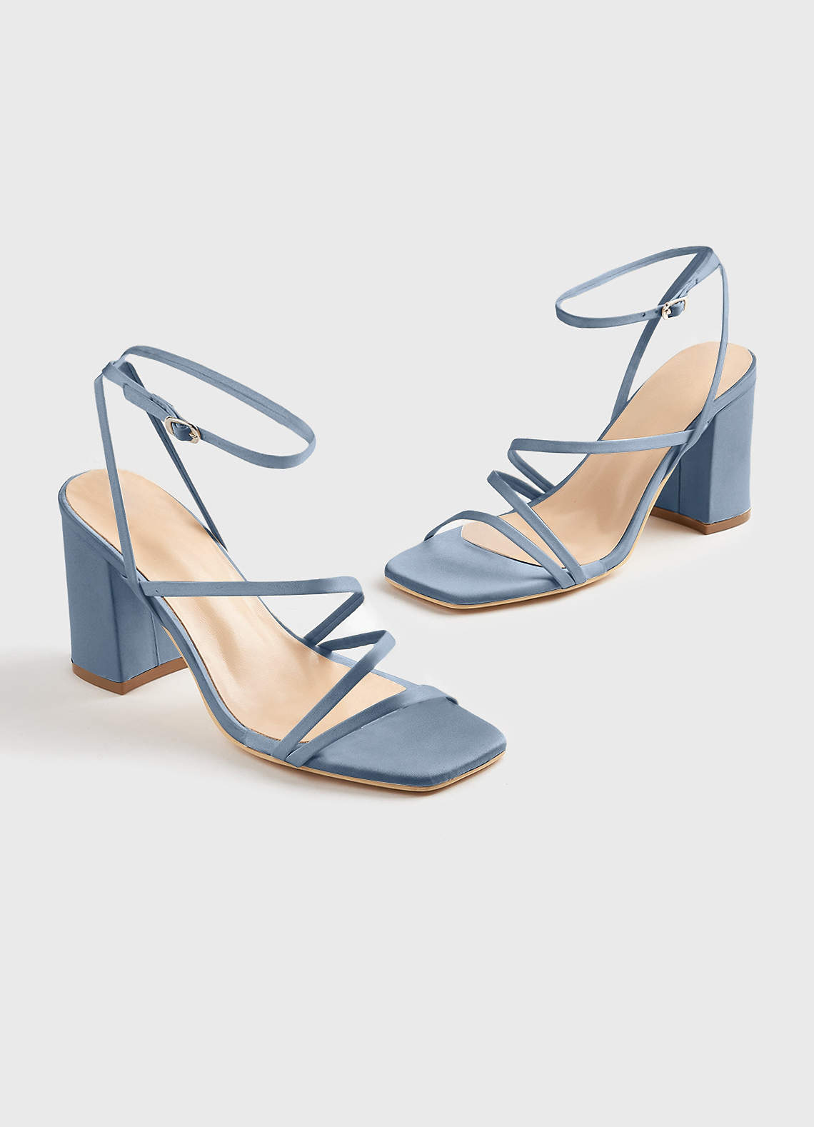 front Matching Color Matte Satin Ankle Strap Block Heel Sandals