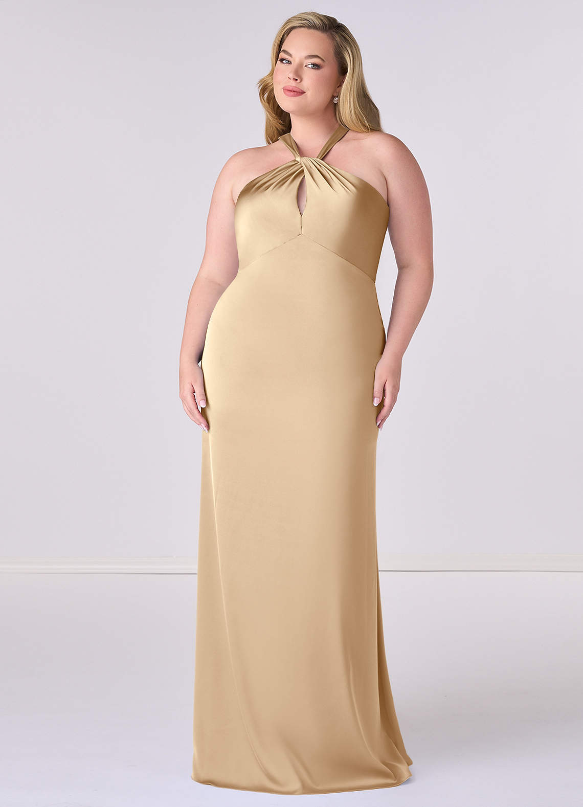 Barbie ♥ Azazie Bridesmaid Dresses Keyhole Halter Stretch Satin Sheath Dress image6