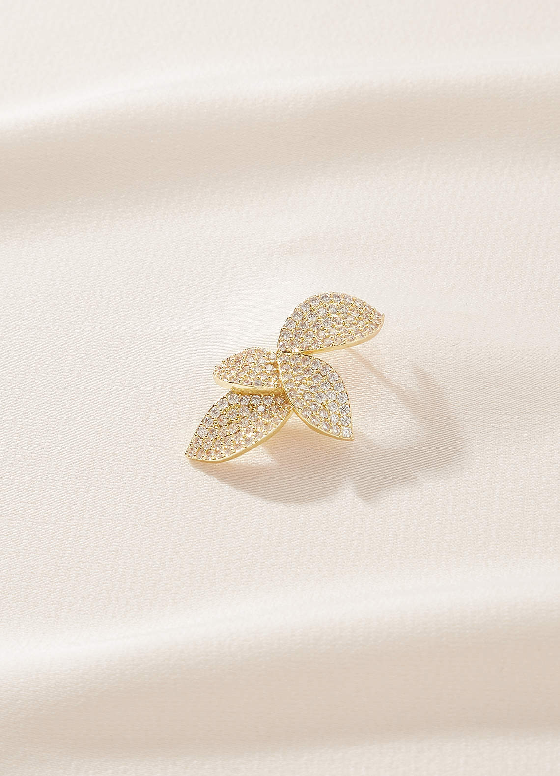 front Shiny Diamond Leaf Earrings