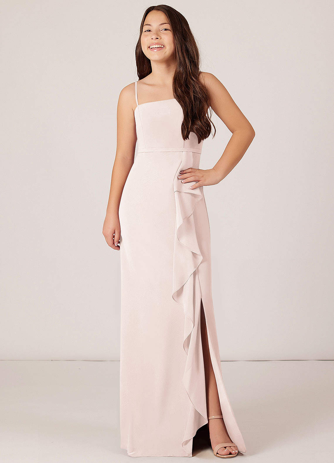 Azazie Kaylee Junior Rose Petal A-Line with Belt Chiffon Dress image3