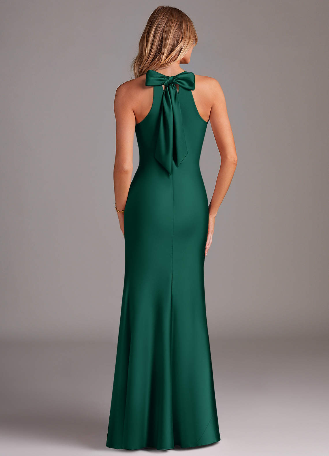 Azazie Doretta Bridesmaid Dresses Emerald Mermaid Pleated Stretch Satin Dress image1