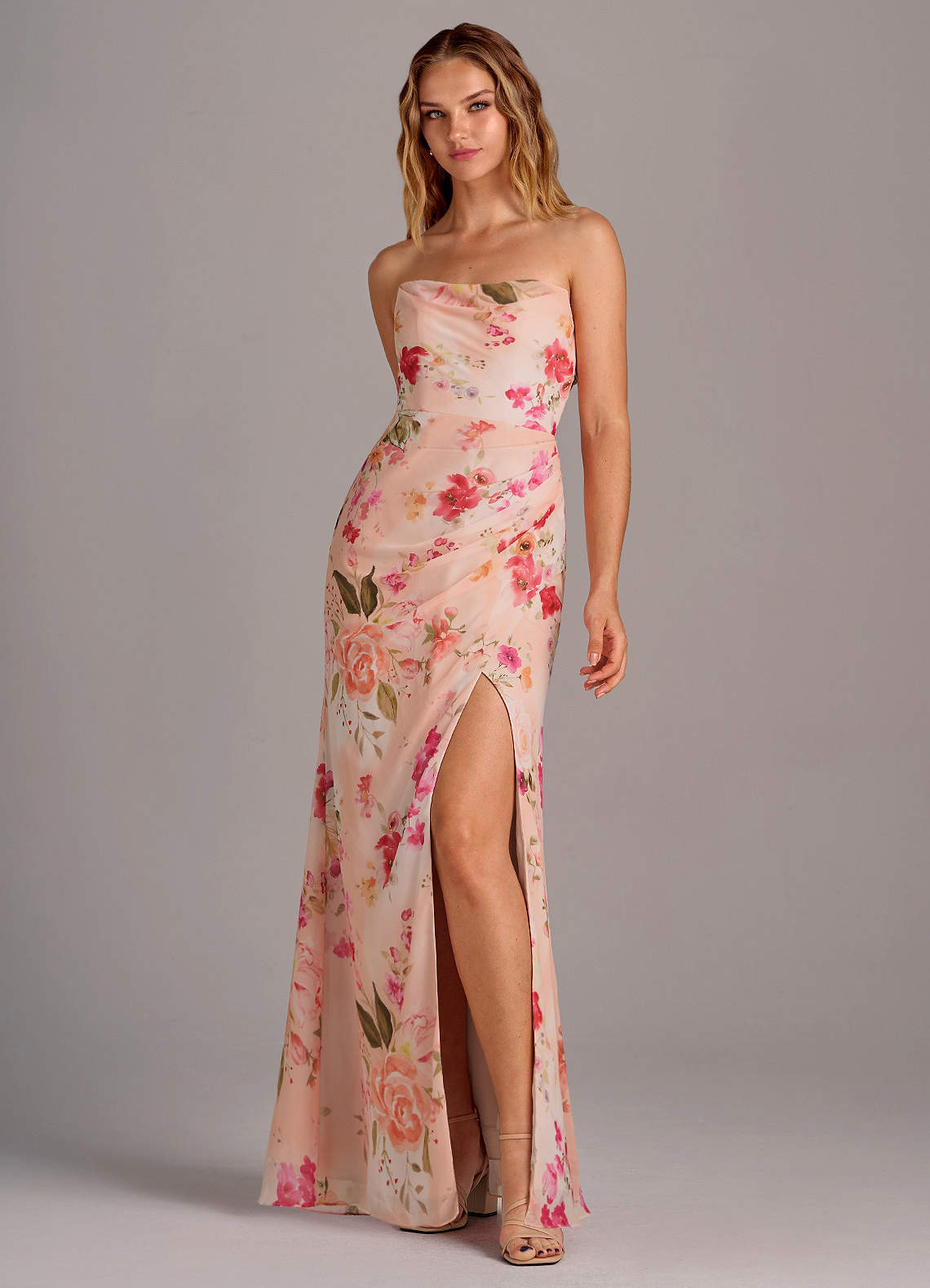 Azazie Leonis Bridesmaid Dresses Abstract Bouquet Floral Sheath Strapless Chiffon Convertible Dress image5