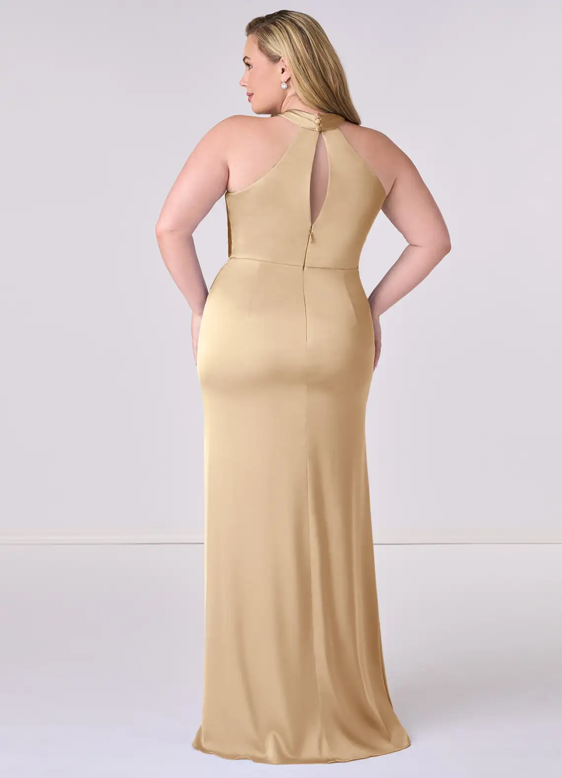 Barbie ♥ Azazie Bridesmaid Dresses Keyhole Halter Stretch Satin Sheath Dress image7