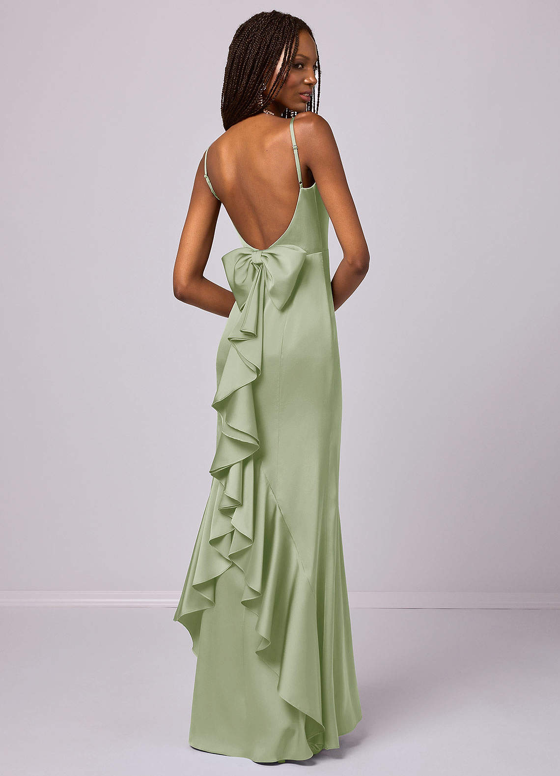 Barbie ♥ Azazie Bridesmaid Dresses Mermaid Bow Stretch Satin Floor-Length Dress image4