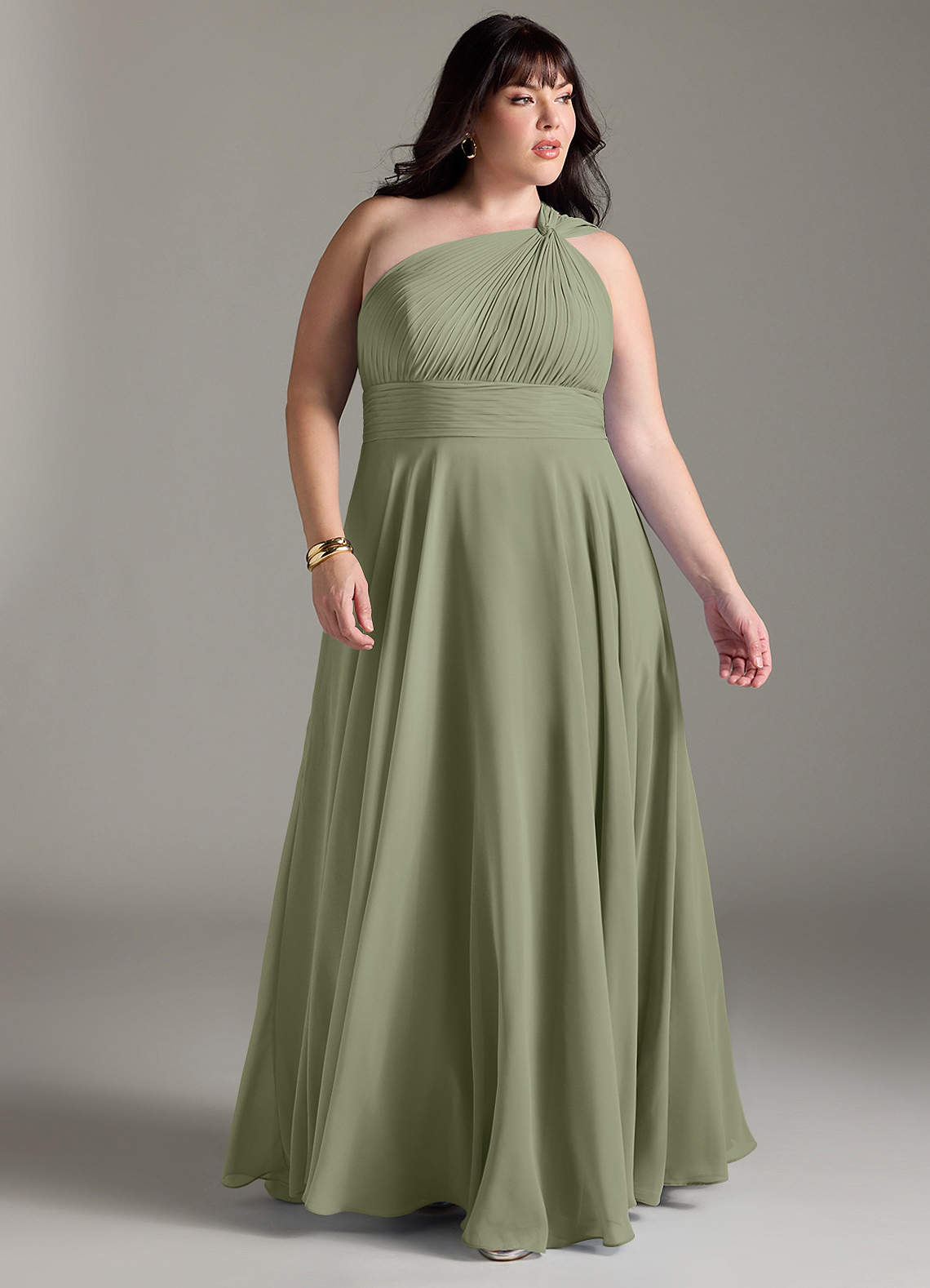 Azazie Charlize Bridesmaid Dresses Pistachio A-Line One Shoulder Chiffon Dress image8