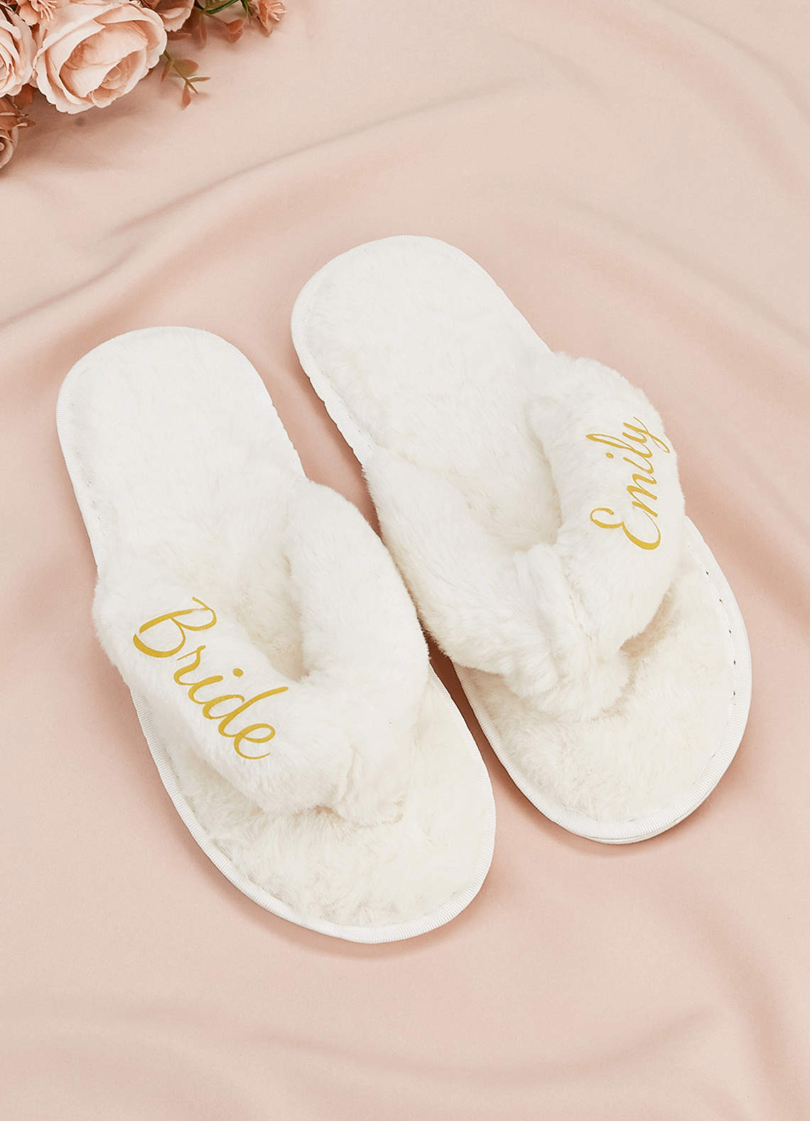 front Personalized Bride Bridesmaid Fluffy Slippers